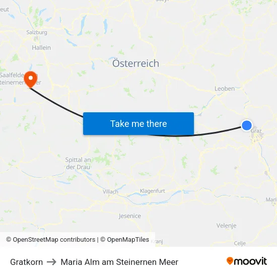 Gratkorn to Maria Alm am Steinernen Meer map