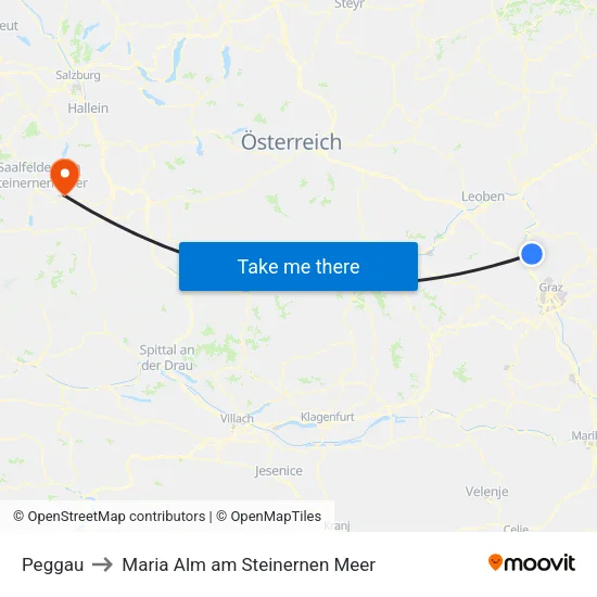 Peggau to Maria Alm am Steinernen Meer map