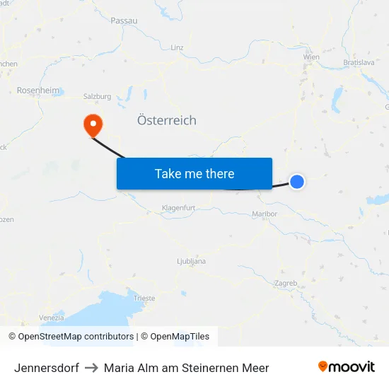 Jennersdorf to Maria Alm am Steinernen Meer map