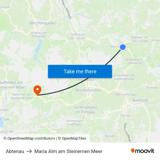 Abtenau to Maria Alm am Steinernen Meer map