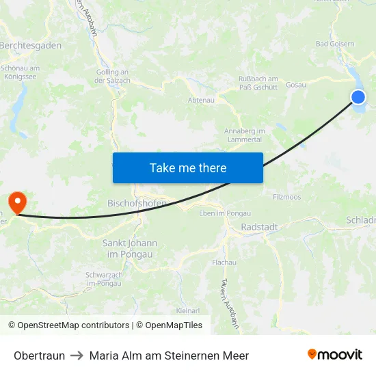 Obertraun to Maria Alm am Steinernen Meer map