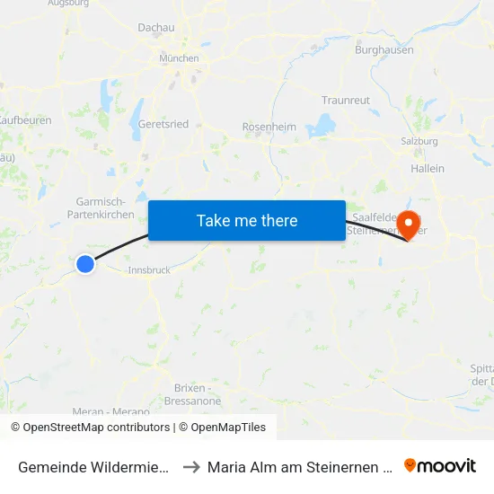 Gemeinde Wildermieming to Maria Alm am Steinernen Meer map