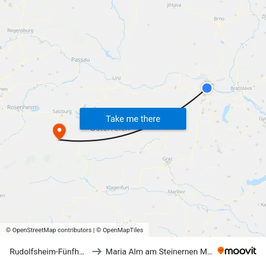 Rudolfsheim-Fünfhaus to Maria Alm am Steinernen Meer map