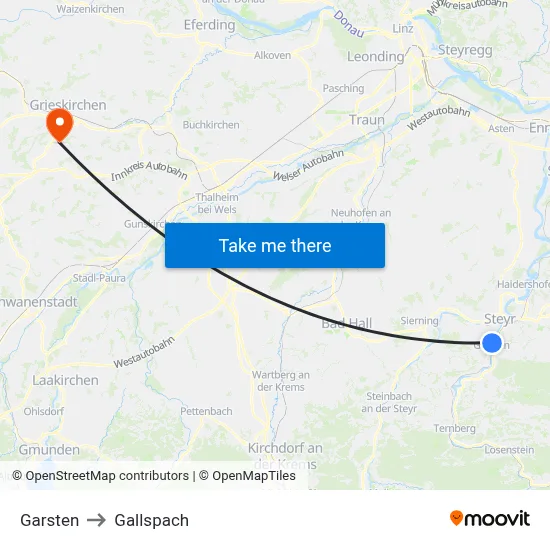 Garsten to Gallspach map