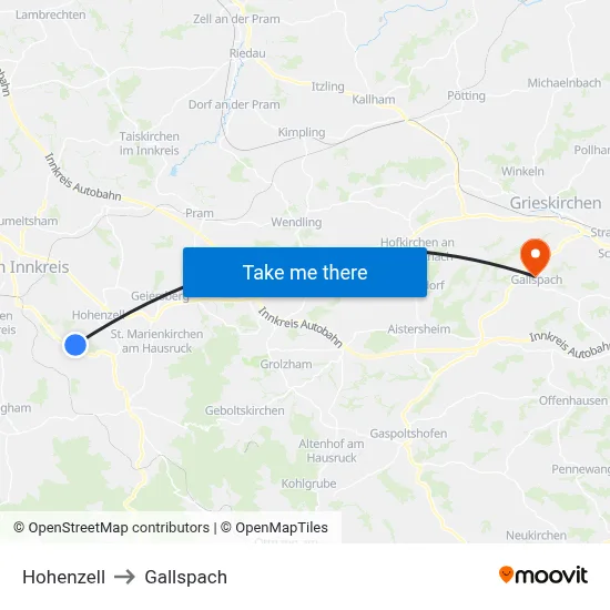 Hohenzell to Gallspach map