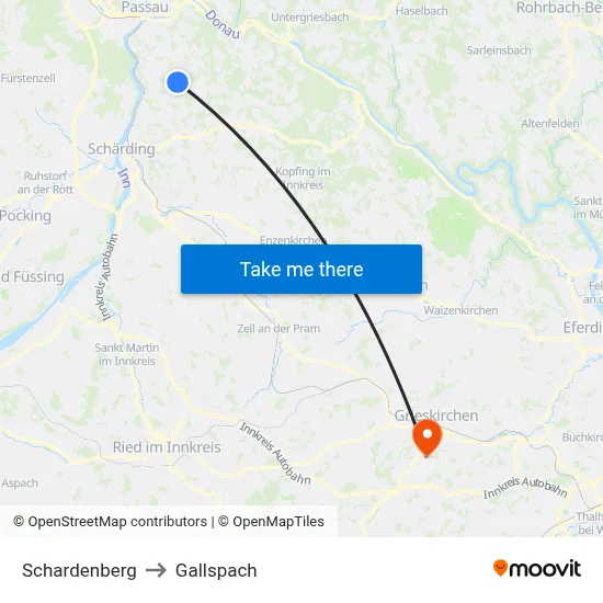 Schardenberg to Gallspach map
