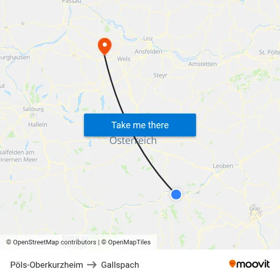 Pöls-Oberkurzheim to Gallspach map