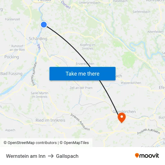Wernstein am Inn to Gallspach map