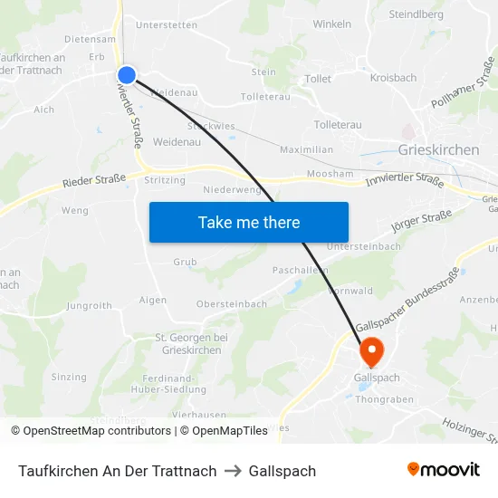 Taufkirchen An Der Trattnach to Gallspach map