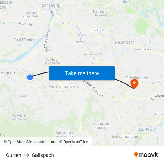 Gurten to Gallspach map