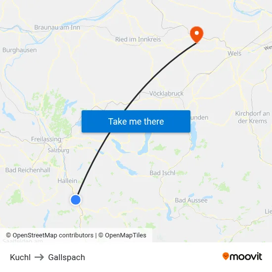 Kuchl to Gallspach map