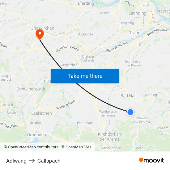 Adlwang to Gallspach map