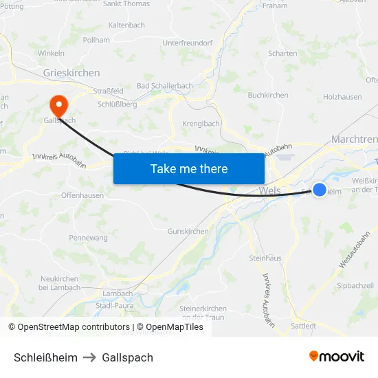 Schleißheim to Gallspach map