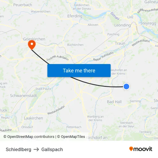 Schiedlberg to Gallspach map