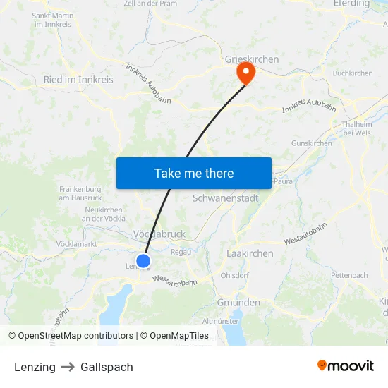 Lenzing to Gallspach map