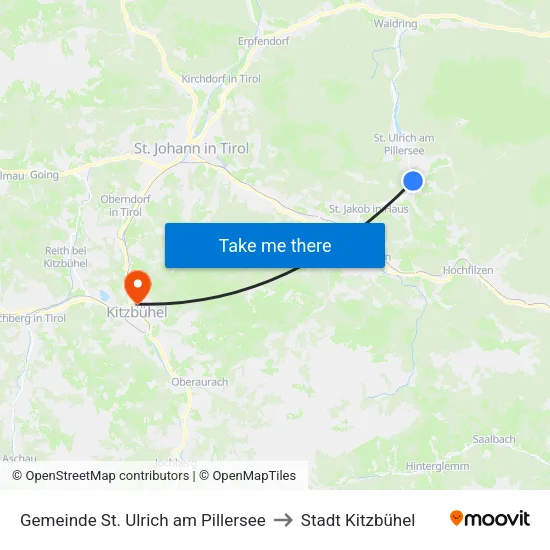 Gemeinde St. Ulrich am Pillersee to Stadt Kitzbühel map