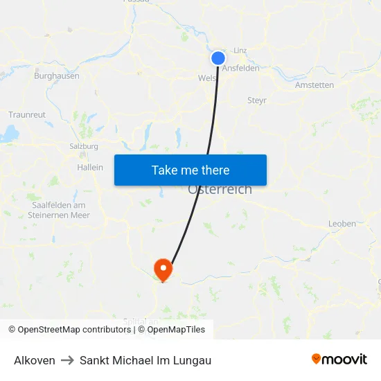 Alkoven to Sankt Michael Im Lungau map