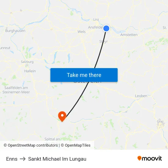 Enns to Sankt Michael Im Lungau map
