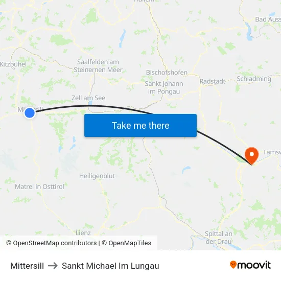 Mittersill to Sankt Michael Im Lungau map