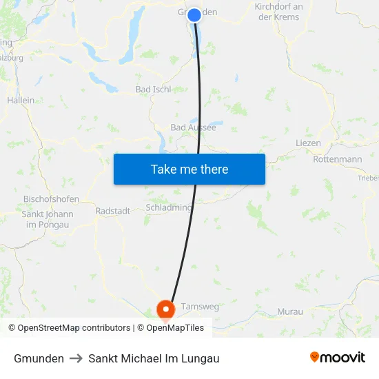 Gmunden to Sankt Michael Im Lungau map