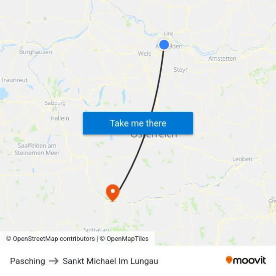 Pasching to Sankt Michael Im Lungau map