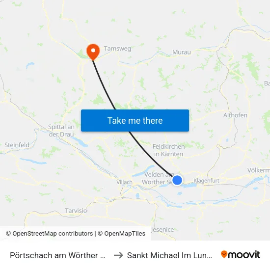 Pörtschach am Wörther See to Sankt Michael Im Lungau map