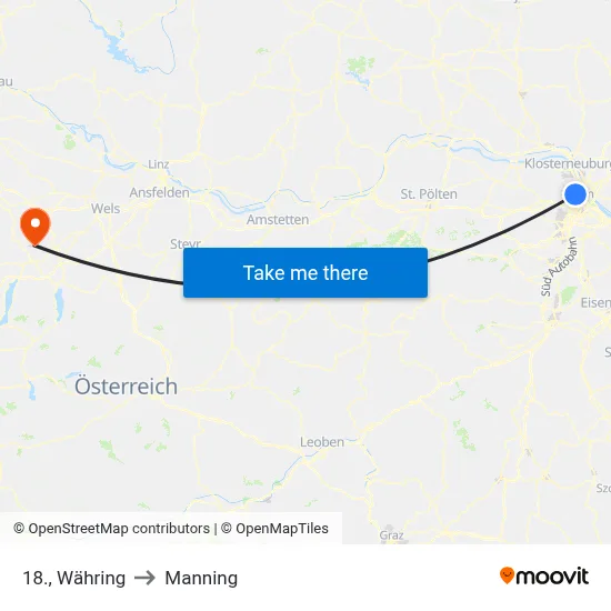 18., Währing to Manning map