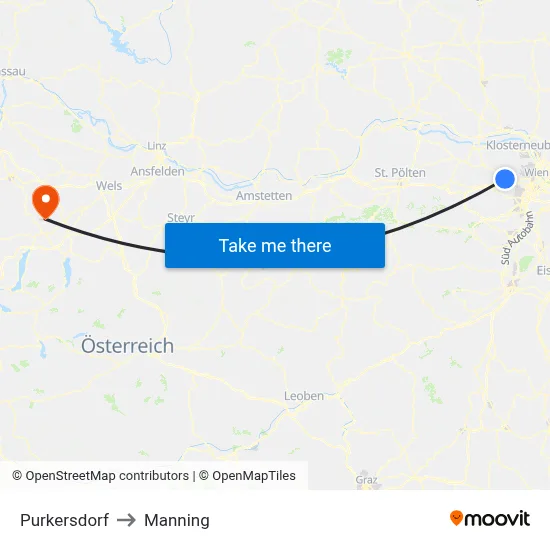 Purkersdorf to Manning map