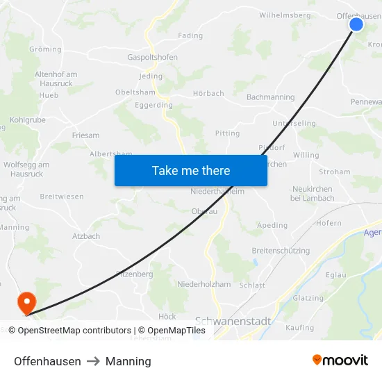 Offenhausen to Manning map