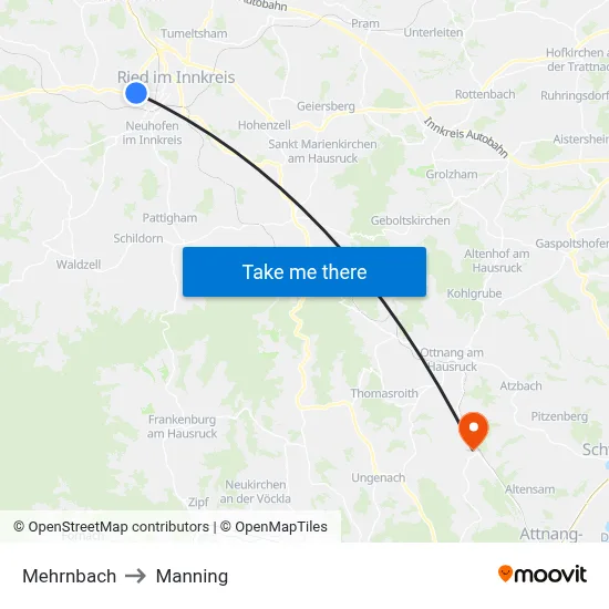 Mehrnbach to Manning map