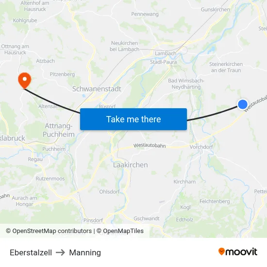 Eberstalzell to Manning map