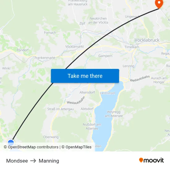 Mondsee to Manning map