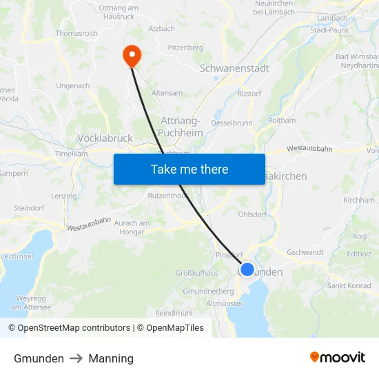 Gmunden to Manning map