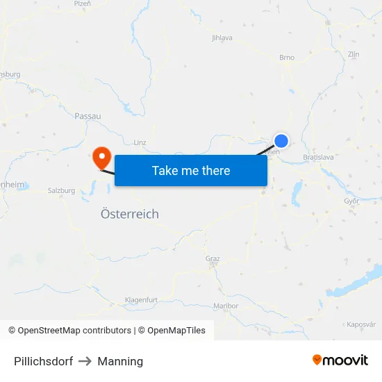 Pillichsdorf to Manning map