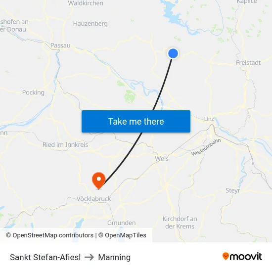 Sankt Stefan-Afiesl to Manning map