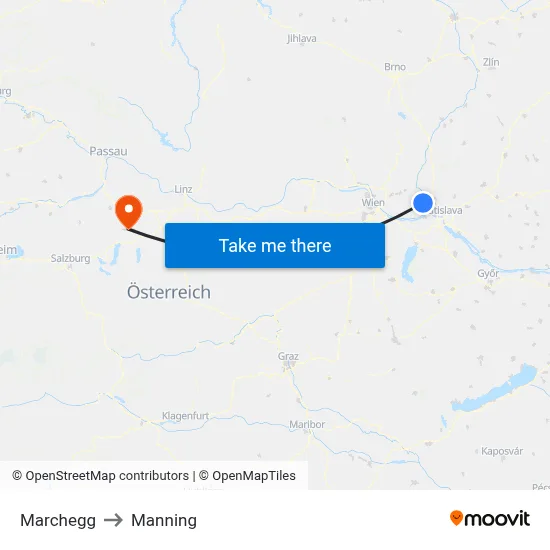Marchegg to Manning map
