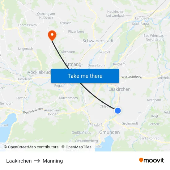 Laakirchen to Manning map