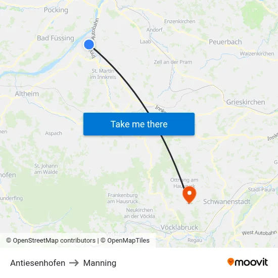 Antiesenhofen to Manning map