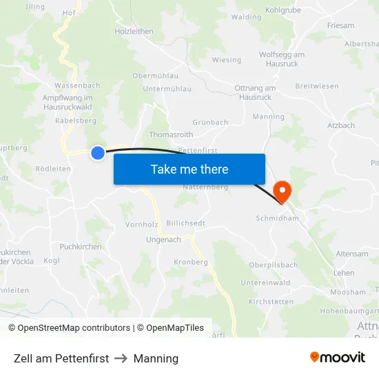 Zell am Pettenfirst to Manning map