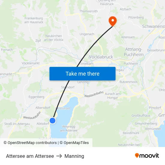 Attersee am Attersee to Manning map