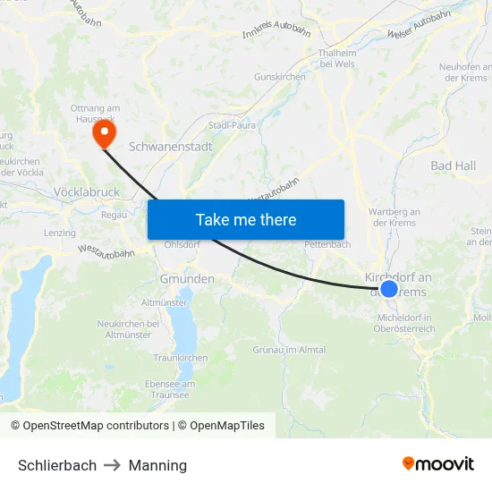 Schlierbach to Manning map