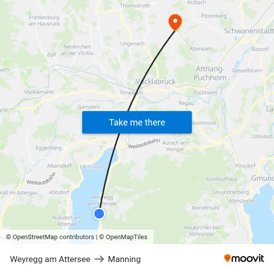 Weyregg am Attersee to Manning map