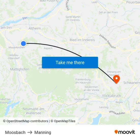 Moosbach to Manning map