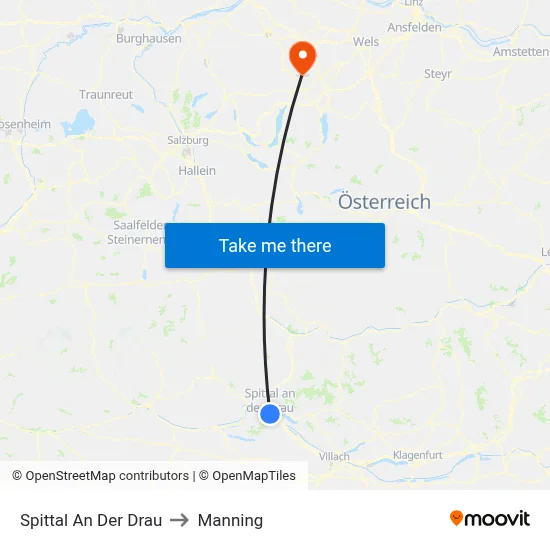 Spittal An Der Drau to Manning map