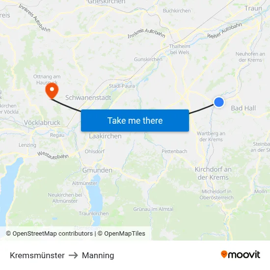 Kremsmünster to Manning map