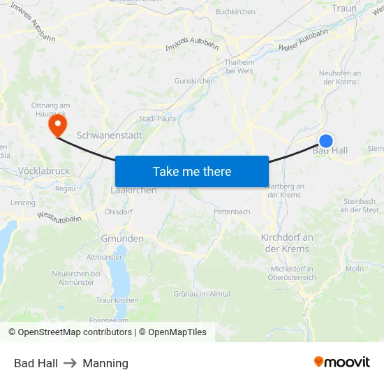 Bad Hall to Manning map