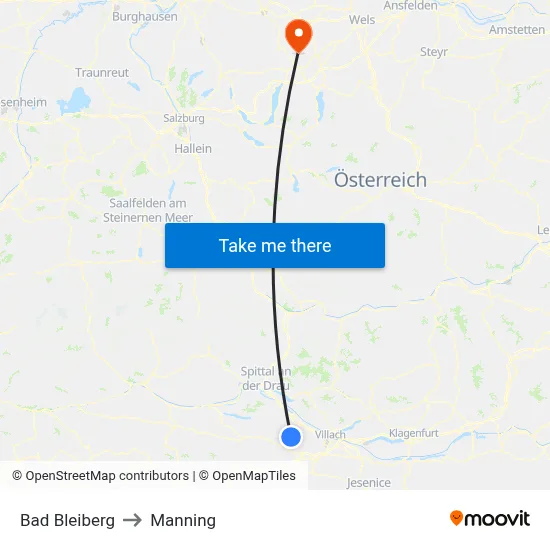 Bad Bleiberg to Manning map