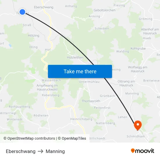Eberschwang to Manning map