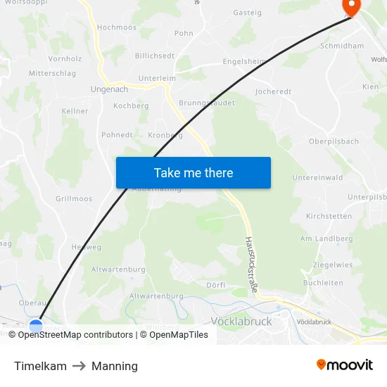 Timelkam to Manning map