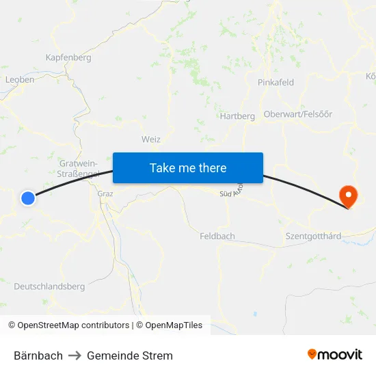 Bärnbach to Gemeinde Strem map